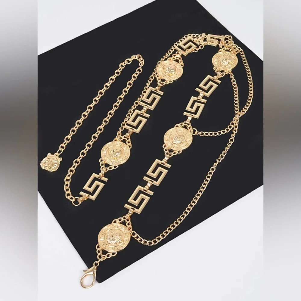Gold or Silver Medallion Chain Statement Belt